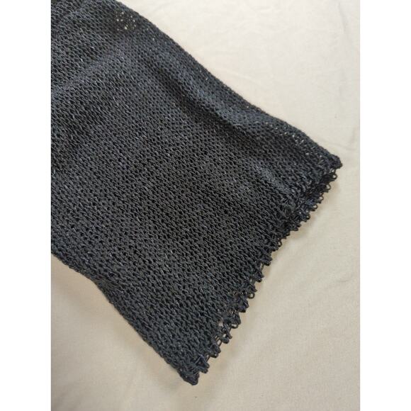 B&K Mode Black Distressed Knit Sweater Women’s Oversized Asymmetrical Hem Top - Picture 5 of 10